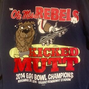 2014 Egg Bowl Ole Miss Kicked Mutt Navy Blue Long Sleeve T-Shirt Size Large